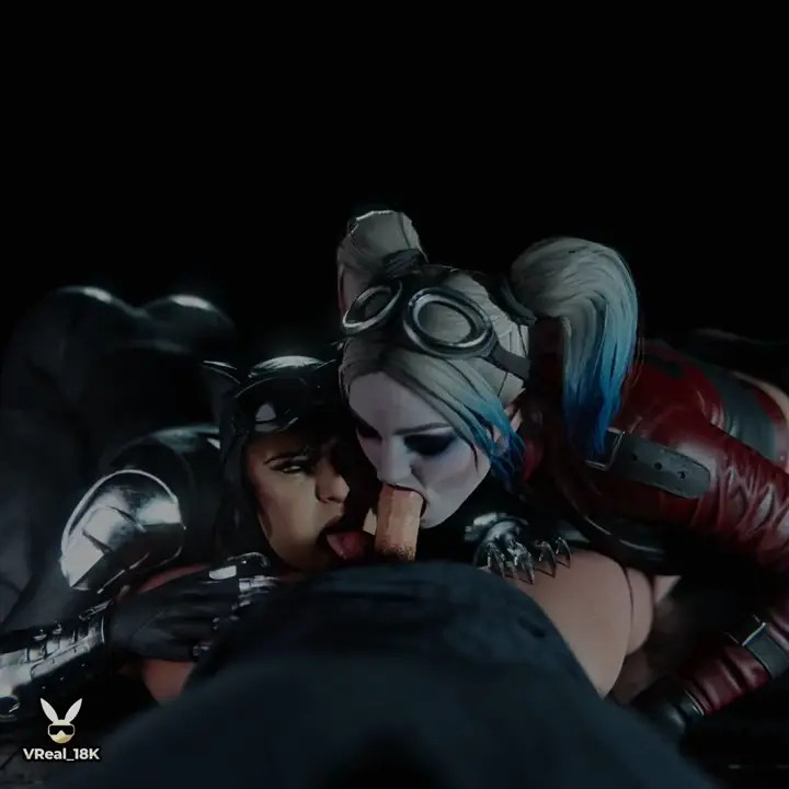 Double Blowjob with Harley Quinn and Catwoman (DC comics parody)