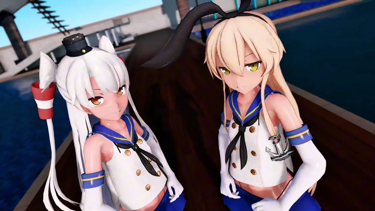 Shimakaze & Amatsukaze - Good Night Kiss [MMD R18] GenesisMMD