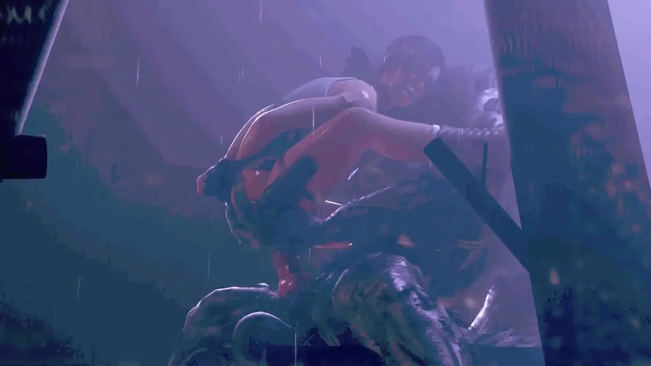Lara and the werewolf, + 200% brightness