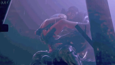 Lara and the werewolf, + 200% brightness