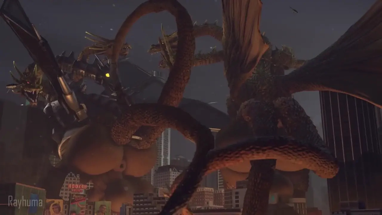 King Ghidorah and Mecha Ghidorah's Big ass twerking (Rayhuma)