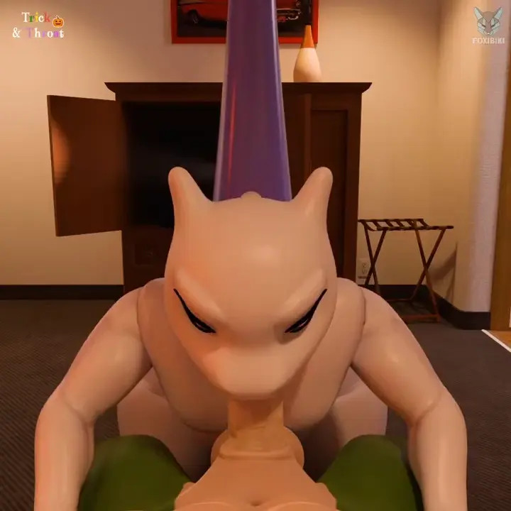 Mewtwo sucks on Gummigoo's cock