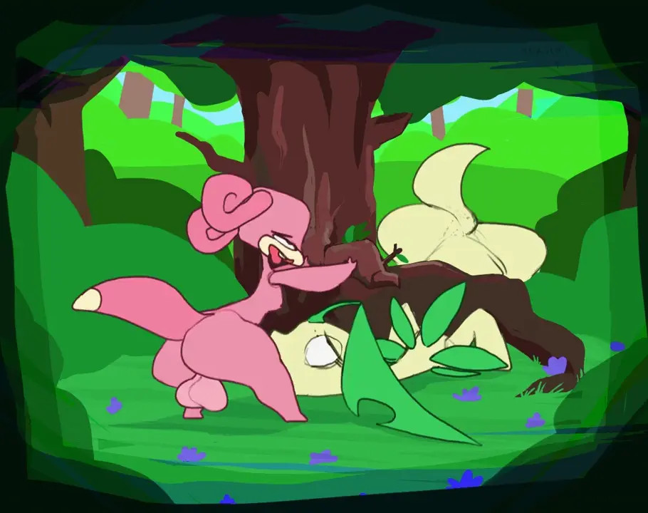 Slowpoke fucking Bayleef in the forest!