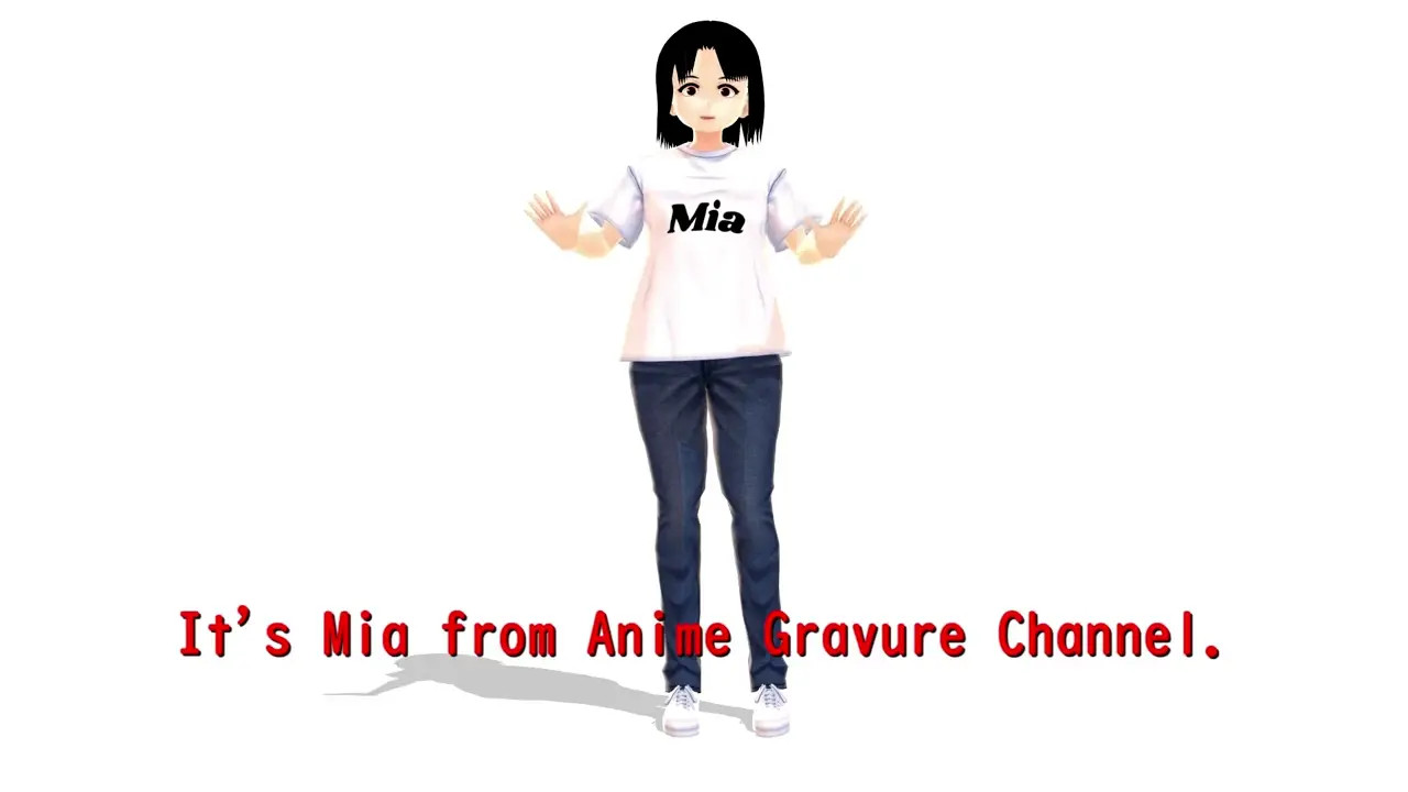 【Mia】 Anime girl tried to hide her body with a tray, but it was impossible.